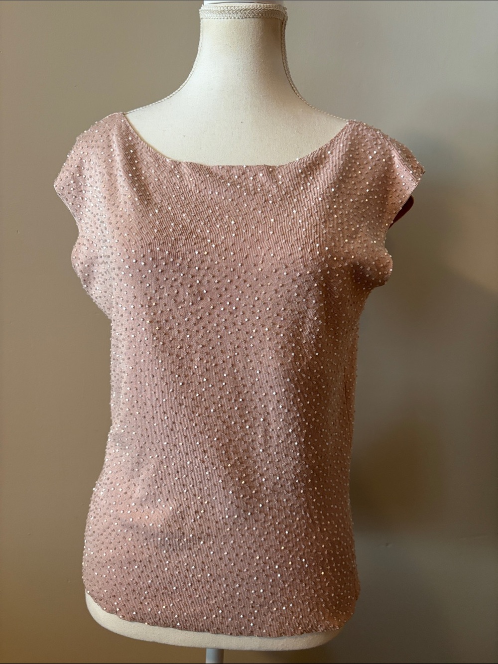 Ann Taylor Silk Blend Blush Pink Sleeveless Beaded Top. Size Small